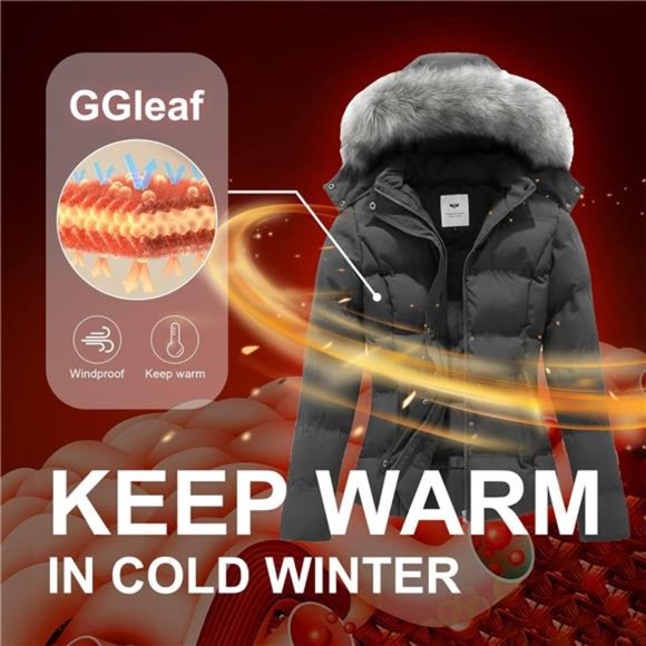 Women's Hooded Warm Winter Coat‎ Quilted Thicken Puffer Jacket with Removable - Picture 8 of 8